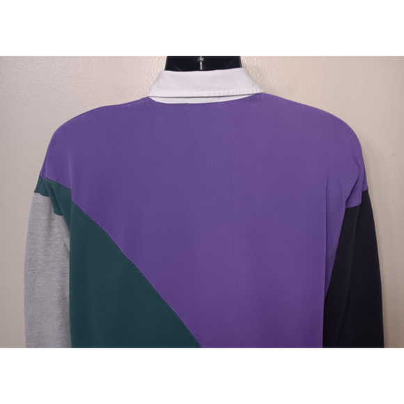 Vintage 90s Honors Men’s XL Rugby Polo Shirt Long Sleeve Colorblock Purple Green - Picture 4 of 5